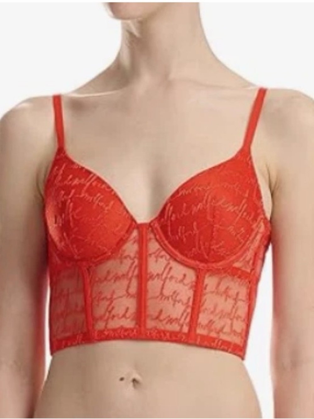 Wolford Logo Obsessed Bustier Bra Lace Red Glow US 34B